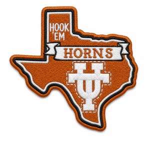 Texas Longhorns Hook Em Embroidered Patch, Orange State Sports Patch