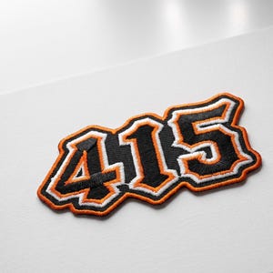 415 number patch with varsity style design, embroidered iron-on patch for jackets, hoodies, hats, and bags. Bold streetwear patch.