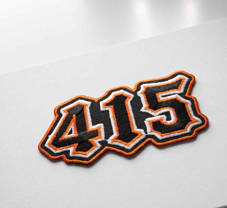 415 number patch with varsity style design, embroidered iron-on patch for jackets, hoodies, hats, and bags. Bold streetwear patch.
