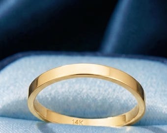 14K Solid Gold Flat Band Ring, Minimalist Plain Wedding Band 1.6 mm , Simple Stackable Gold Ring, Classic Everyday Jewelry