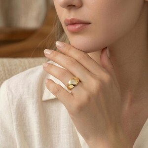14K Solid Gold Diamond Shape Signet Ring, Pave CZ Rhombus Pinky Ring, Geometric Statement Band, Luxury Everyday Gift for Him Husband Women image 4