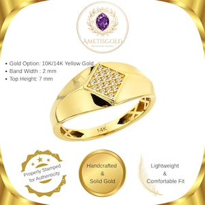 14K Solid Gold Diamond Shape Signet Ring, Pave CZ Rhombus Pinky Ring, Geometric Statement Band, Luxury Everyday Gift for Him Husband Women image 2