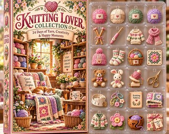 Knitting Lover Collection Advent Calendar - 24 Days Yarn Ornaments Set - Holiday Gift