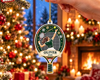 Personalized Tennis Player Acrylic Ornament, Custom Name And Year, 3D Relief Christmas Gift For Tennis Lovers, Gift 2026