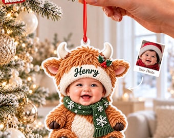 Personalized Baby Christmas Acrylic Ornament, Custom Photo Name Winter Animal Costume, 3D Relief First Christmas Keepsake, Gift 2026