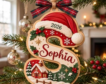 Personalized Letter Ornament, 2 layer Christmas Decor, Custom Initial Name Sign, Holiday Keepsake, Cute Winter Scene Bauble, GIFT 2026