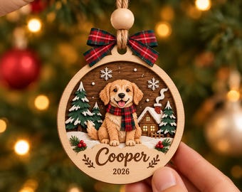 Decorazione natalizia in legno personalizzata con foto di animali domestici, cartello natalizio in legno stampato a 2 strati, ritratto personalizzato di cane o gatto, decorazione per albero con nome personalizzato dell'animale domestico