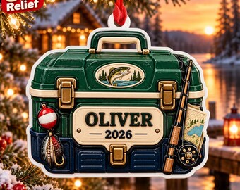 Personalized Fishing Tackle Box Acrylic Ornament, Custom Name 3D Relief Christmas Decoration, Bass Fisherman Gift, Gift 2026