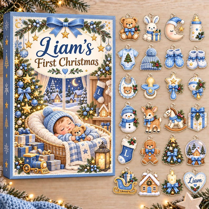 Baby First Christmas Advent Calendar 2026 Personalized Blue Acrylic ...