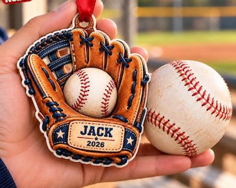 Personalized Baseball Glove Acrylic Ornament, Custom Name And Year, 3D Relief Christmas Keepsake For Baseball Players, Gift 2026
