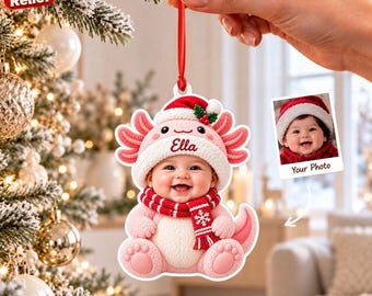 Custom Baby Photo Acrylic Ornament, Cute Winter Animal Christmas Decoration, Personalized 3D Relief Nursery Keepsake, Gift 2026
