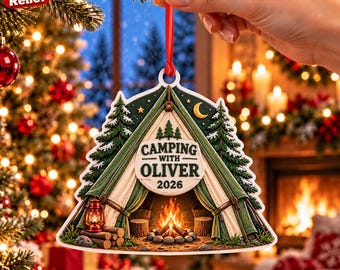 Personalized Camping Christmas Acrylic Ornament, Custom Name Tent Campfire Decor, 3D Relief Outdoor Adventure Keepsake, Gift 2026