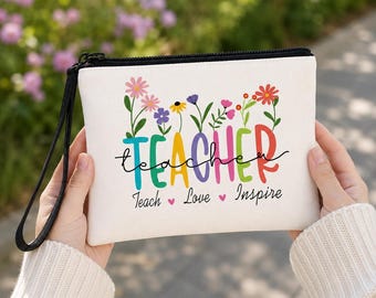 Estuche para lápices floral para profesora, neceser de lona personalizado, regalo de agradecimiento para profesores, estuche de papelería para la vuelta al cole, organizador de cosméticos de viaje