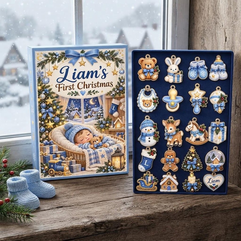 Baby First Christmas Advent Calendar 2026 Personalized Blue Acrylic ...