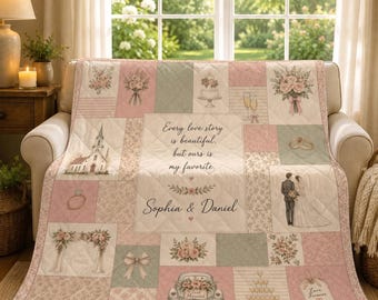 Personalized Wedding Quilt Blanket, Custom Anniversary Gift for Couple, Newlywed Keepsake, Every Love Story Quilt, Unique Wedding Present