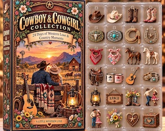 Cowgirl Advent Calendar - Miniature Cowboy Boots & Hat Box - Holiday Present