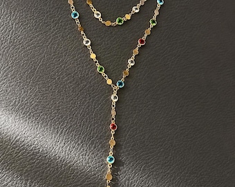 Collier Y en acier inoxydable coloré tendance  collier multicolore