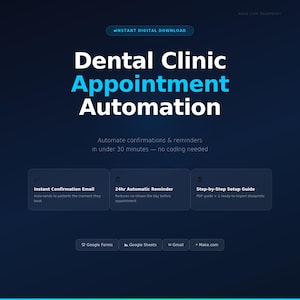 Sistema de automatización de citas para clínicas dentales / Plantilla de Make.com / Automatización sin código / Formularios de Google, Hojas de cálculo de Google, Gmail.