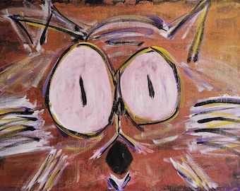 Gatito de la noche electoral, pintura abstracta original de un gato, lienzo de 24x18 pulgadas, marrón.