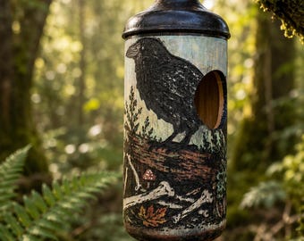 Raven Birdhouse | 5.25 Inch Gothic Cottagecore Bird House | Woodland Relics Garden Decor | Goblincore Birdhouse Gift