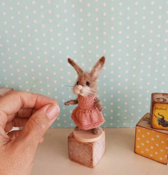 Cute Needle Felted Wool Bunny- Felt and Yarn