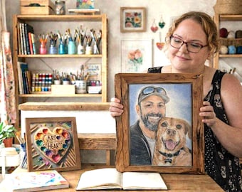 Portraits personnalisés d'animaux de compagnie et de personnes dessinés à la main – Commandes artistiques techniques mixtes