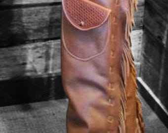 Herren Western Wear Cowboy Style Leder Chap mit Fransen -Traditionelle Vintage Style Buckskin Chaps