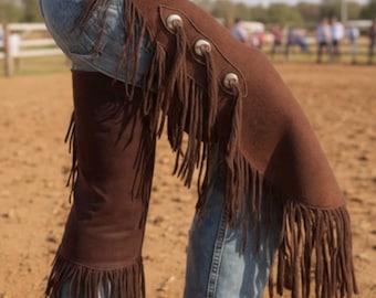 Brown Leather Chap, Women 100% Geniune Suede Leather Western Wear Chap, Traditional Vintage Style Shotgun Chaps