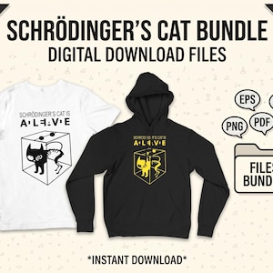 Schrödinger's Cat SVG Bundle, Alive or Dead Science Vector, Physics Shirt Design, Geek Digital Download, Eps, Dxf, PNG, PDF, File for Cricut