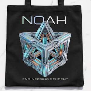 Custom Engineering Student Tote Bag PNG, Cyberpunk Impossible Geometry, Future Engineer Techwear Gift, College STEM Digital Download