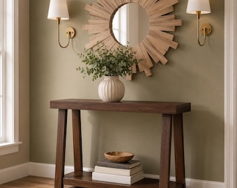 Solid Wood Console Table with Storage Shelf, 46 Inch Narrow Entryway Table, Walnut Sofa Table for Hallway, Living Room & Foyer