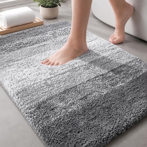 Small Bathroom Rug, Soft Absorbent Microfiber Bath Mat, Quick Dry Non Slip Bathroom Floor Rug, Machine Washable Grey Bath Rug