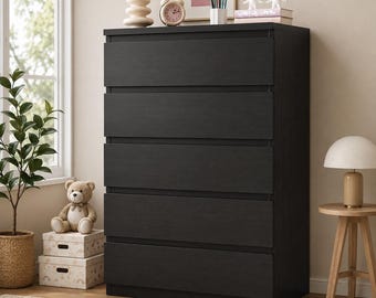 Black 5 Drawer Dresser for Bedroom, Modern Wood Chest of Drawers, Storage Cabinet for Living Room, Hallway, Entryway Organizer