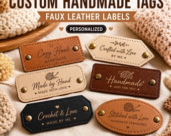 Custom Faux Leather Crochet Labels, Personalized Handmade Tags for Knits, Sewing Projects