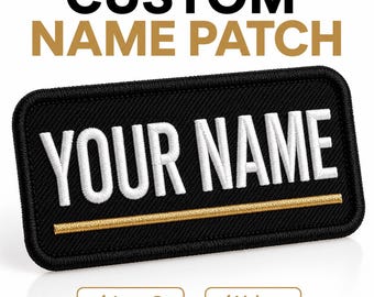 Custom Embroidered Name Patch, Iron On Sew On Velcro Uniform Tag