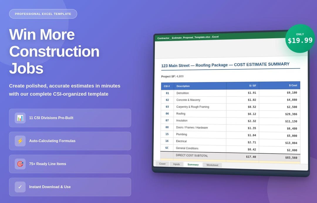 Pro Sheets Contractor Estimate Pro — Sheets Proposal & Cost Estimate Template - Etsy
