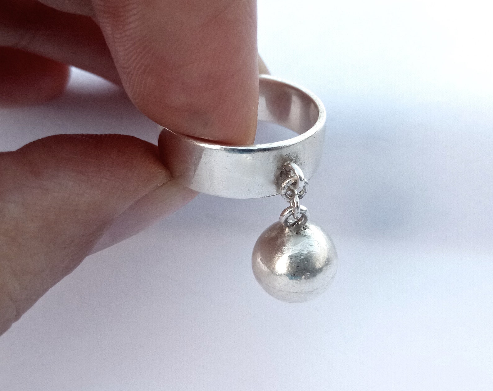 Dangle Ball Ring Sterling Silver Etsy
