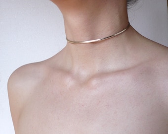 sterling silver collar half round solid / Minimalist choker