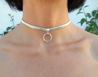 Sterling silver slave collar / Day collar with removable o ring