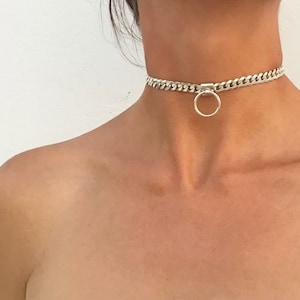 sterling silver slave collar chain with O Ring / Submissive collar