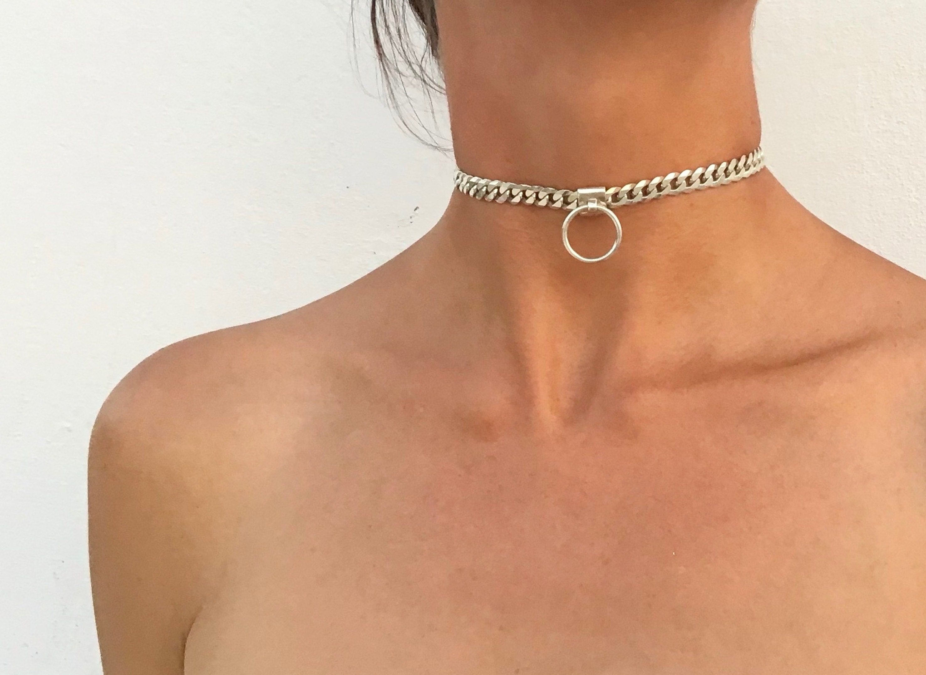 Sterling Silver Slave Collar Chain With O Ring Submissive Etsy