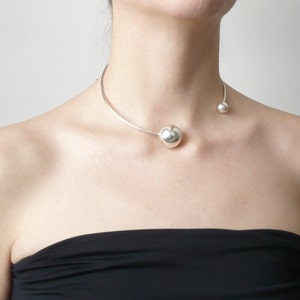 Modernist open sterling silver choker with balls