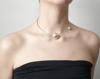 Modernist open sterling silver choker with balls