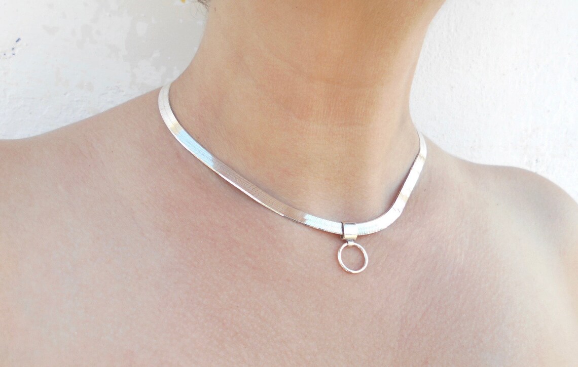 Herringbone Chain Choker / Sterling Silver Herringbone Etsy