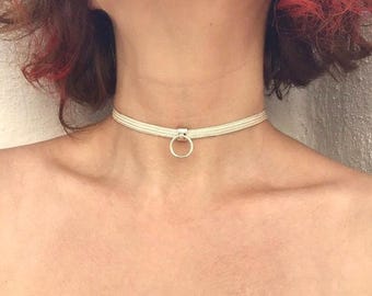 Sterling Silver 925 Chain Choker Necklace - O Ring Collar Necklace Handmade - Minimalist Silver Jewelry for Women