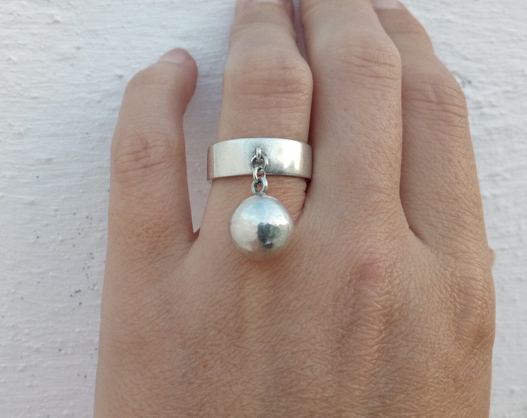 Dangle Ball Ring Sterling Silver Etsy