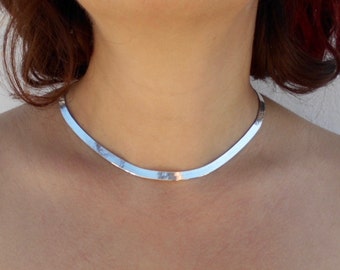 wide flat snake chain sterling silver adjustable choker