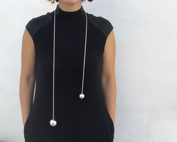 sterling silver long scarf necklace with balls
