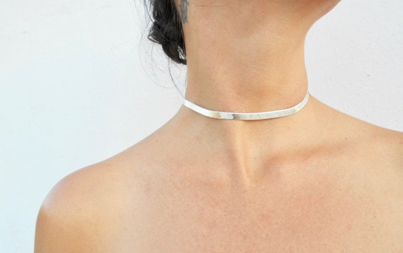 Sterling Silver Herringbone Chain Collar: Flat Snake Choker