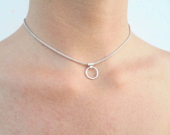 Sterling Silver O-Ring Chain Choker - 925 Adjustable Chain Necklace